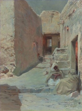 A moonlit street in North Africa Eugene Girardet Orientalist Oil Paintings
